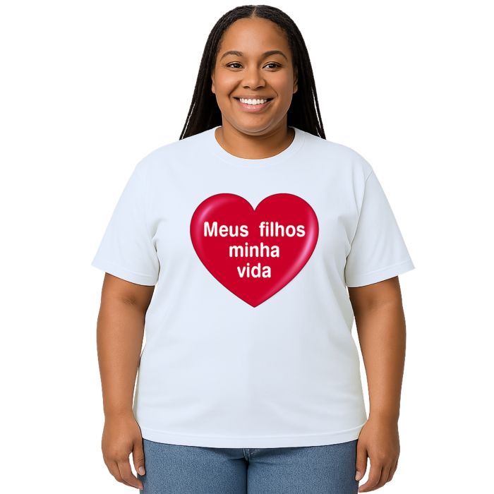 Camiseta Meus Filhos Minha Vida Coração Personalizada