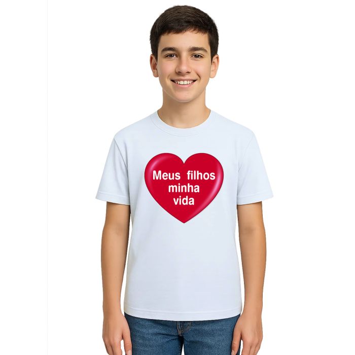 Camiseta Meus Filhos Minha Vida Coração Personalizada
