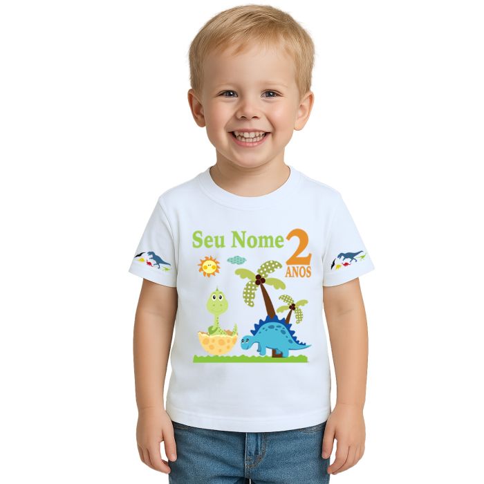 Kit 3 Camisetas Dinossauros Aniversário Personalizadas