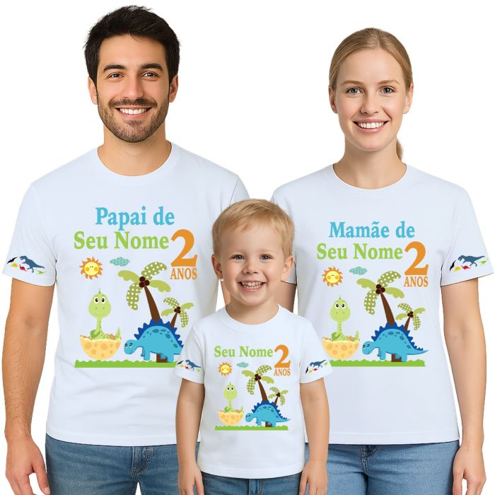 Kit 3 Camisetas Dinossauros Aniversário Personalizadas