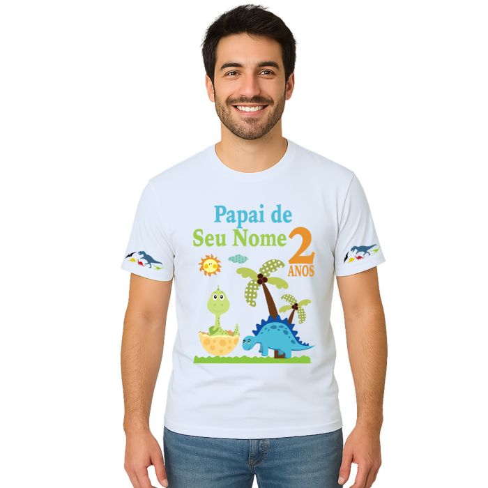 Kit 3 Camisetas Dinossauros Aniversário Personalizadas