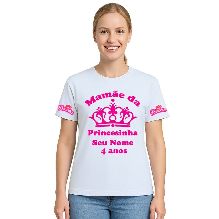 Kit 3 Camisetas Coroa Princesa Aniversário Personalizadas