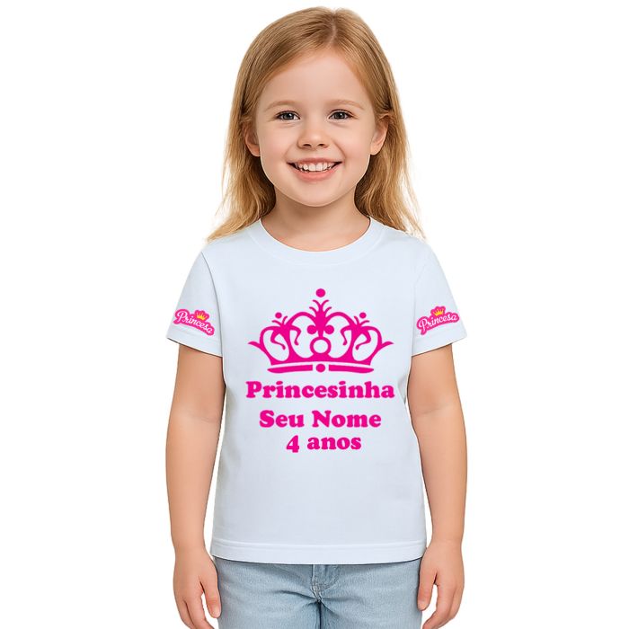 Kit 3 Camisetas Coroa Princesa Aniversário Personalizadas