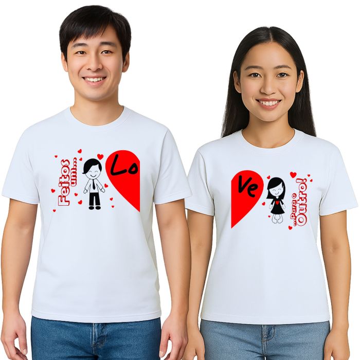 Kit 2 Camisetas Namorados Feitos Love Personalizadas