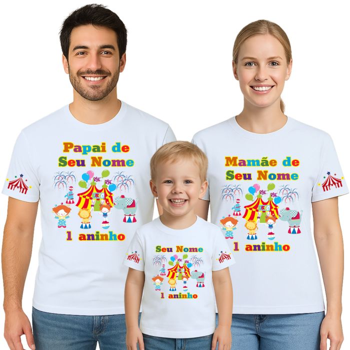 Kit 3 Camisetas Circo Festa Aniversário Personalizadas