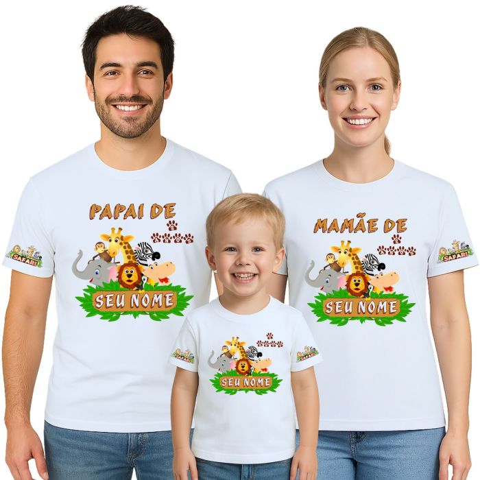 Kit 3 Camisetas Safari Animais Personalizadas Aniversário