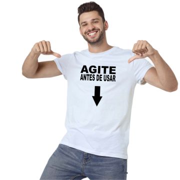 Camiseta Agite Antes De Usar Estampa Personalizada