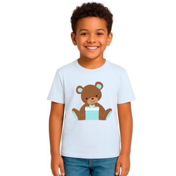 Camiseta Ursinho Presente Azul Estampa Personalizada