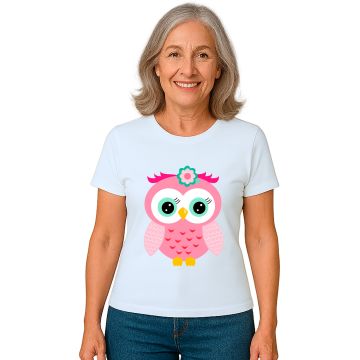 Camiseta Coruja Rosa Flor Corujinha Estampa Personalizada