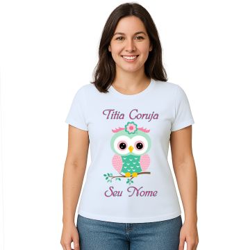 Camiseta Titia Coruja Verde Galho Estampa Personalizada