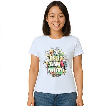 Camiseta Feliz Ano Novo Natureza Estampa Personalizada