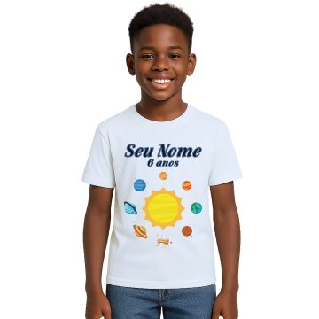 Camiseta Planetas Aniversário Estampa Personalizada