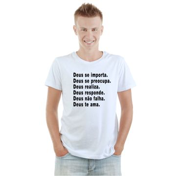 Camiseta Deus realiza Não Falha Te Ama Personalizada