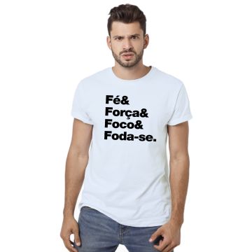 Camiseta Fé Força Foco Foda-se Estampa Personalizada Algodão