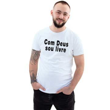 Camiseta Com Deus Sou Livre Estampa Personalizada