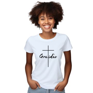 Camiseta Gratidão Cruz Religiosa Personalizada Algodão