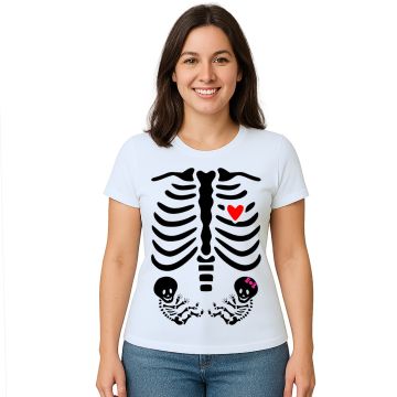 Camiseta Esqueleto Grávida Gêmeos Boy Girl Personalizada