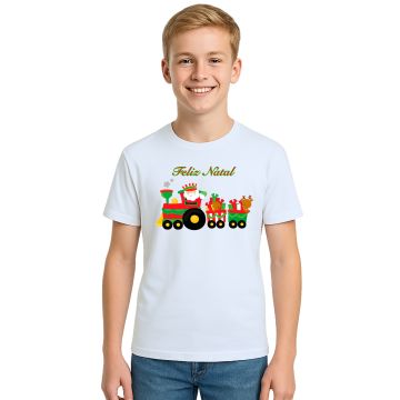 Camiseta Natalina Trenzinho de Natal Personalizada