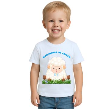 Camiseta Ovelhinhas Cristo Azul Estampa Personalizada