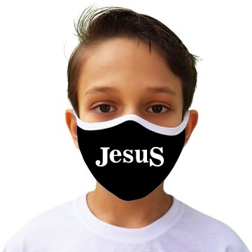 Máscara de Proteção Jesus Frente Preta Tecido Lavável