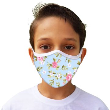 Máscara de Proteção Floral Frente Azul Tecido Lavável