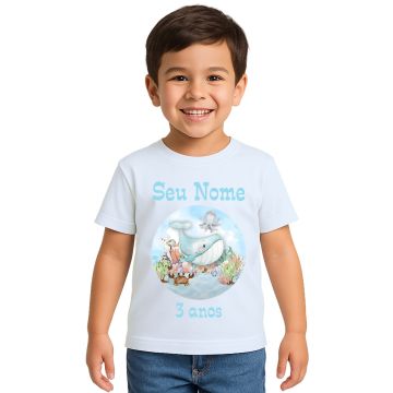 Camiseta Baleia Fundo do Mar Festa Estampa Personalizada
