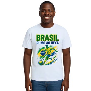 Camiseta Brasil Rumo ao Hexa Futebol Estampa Personalizada