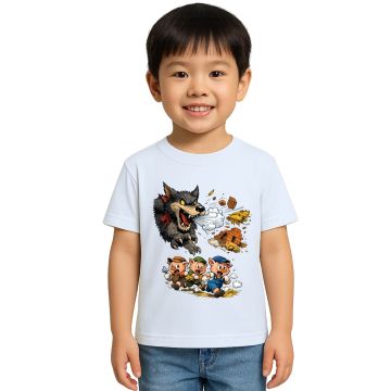 Camiseta Lobo Mau e Três Porquinhos Correndo Personalizada