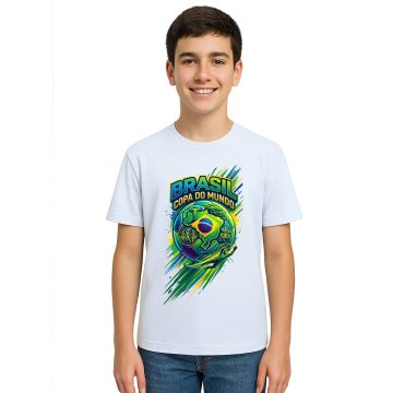 Camiseta Brasil Copa do Mundo Bola Estampa Personalizada