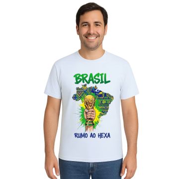Camiseta Brasil Rumo ao Hexa Taça Estampa Personalizada