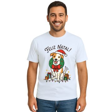 Camiseta Feliz Natal Cachorro Natalino Estampa Personalizada