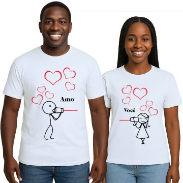 Kit 2 Camisetas Namorados Amo Você Personalizadas