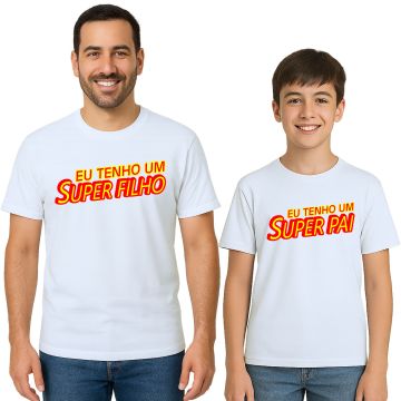 Kit 2 Camisetas Super Pai e Filho Dia dos Pais Personalizada